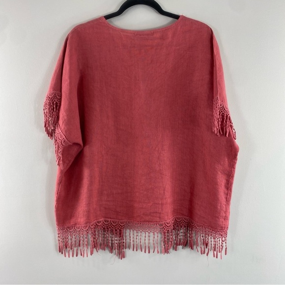 Valentina Naldi Made in Italy Coral 100% Linen Lace‎ Fringe Trim Kimono O/S - Picture 7 of 12
